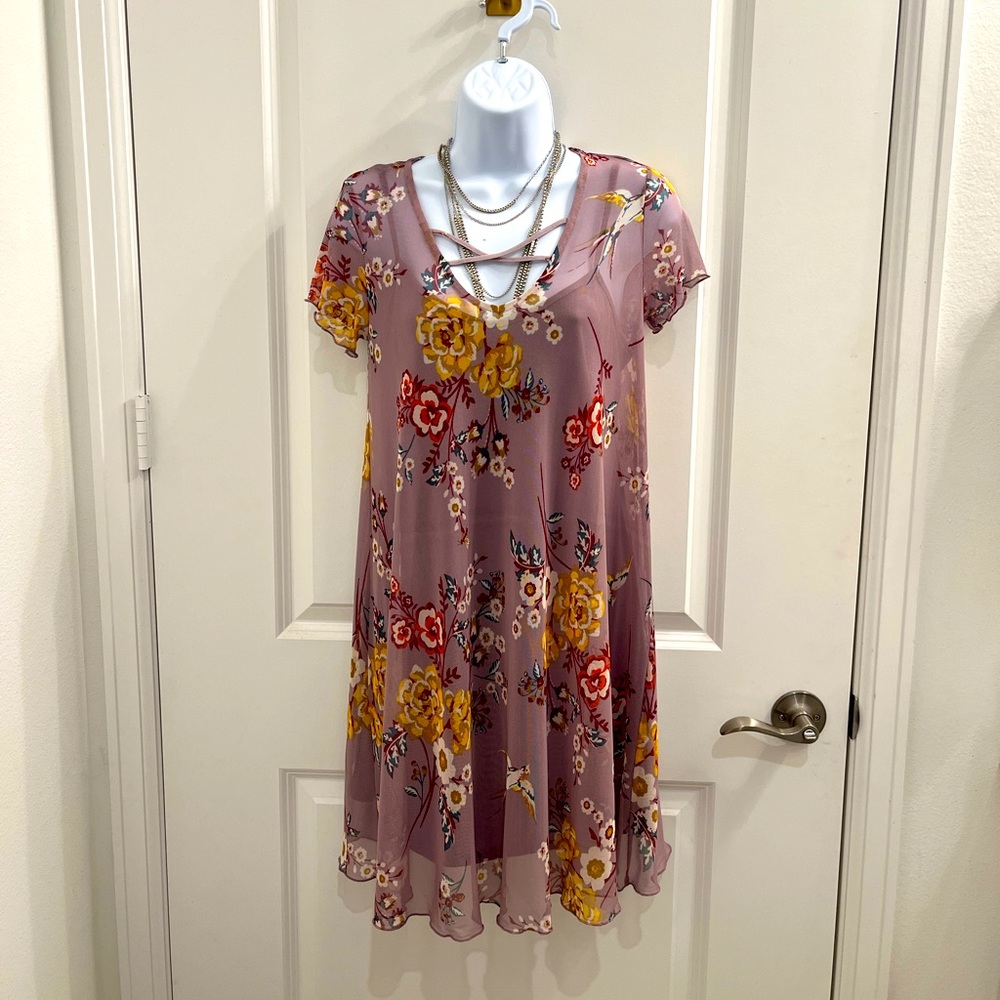 FLORAL MESH DRESS WITH BUILT IN SLIP BRAND NEW
